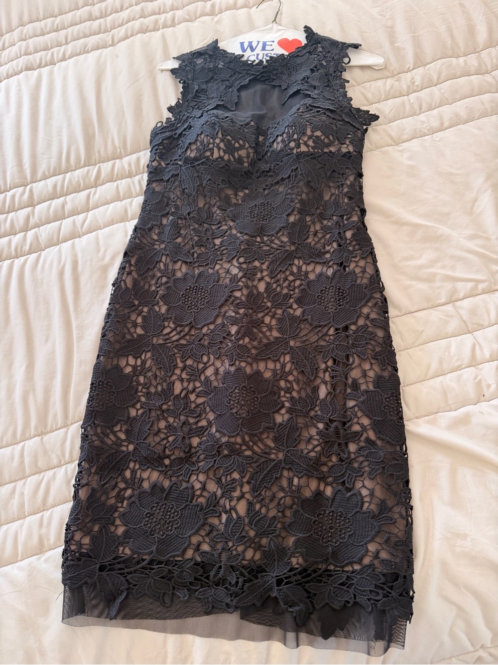 Betsy & Adam Black Floral Lace Midi Dress
